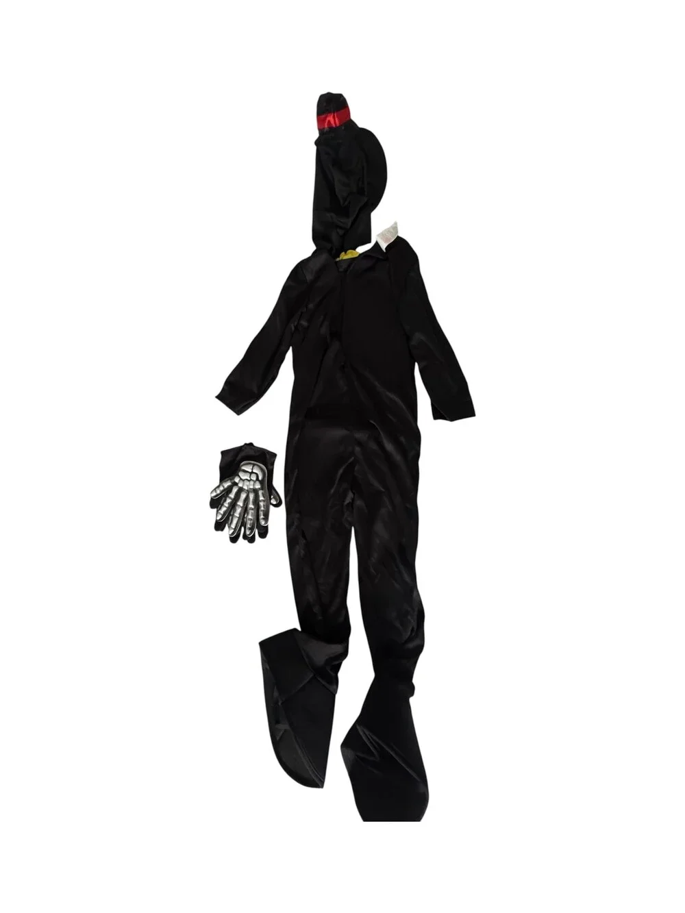 Skeleton Costume Size Small Black Jumpsuit with Yellow Bow Tie